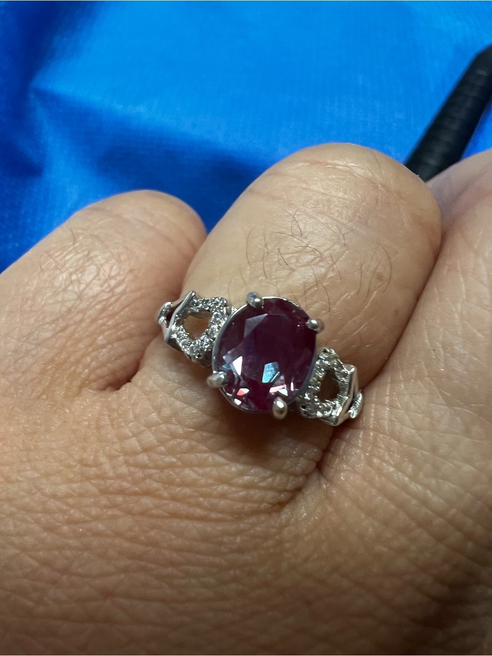 Elegant Silver Ring Alexandrite 925  Oval Gem size7 can adjusted